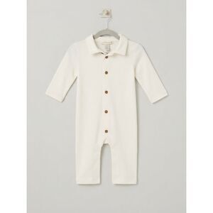 Pottery Barn Kids White Collared Baby Romper 0-3 Months NWOT